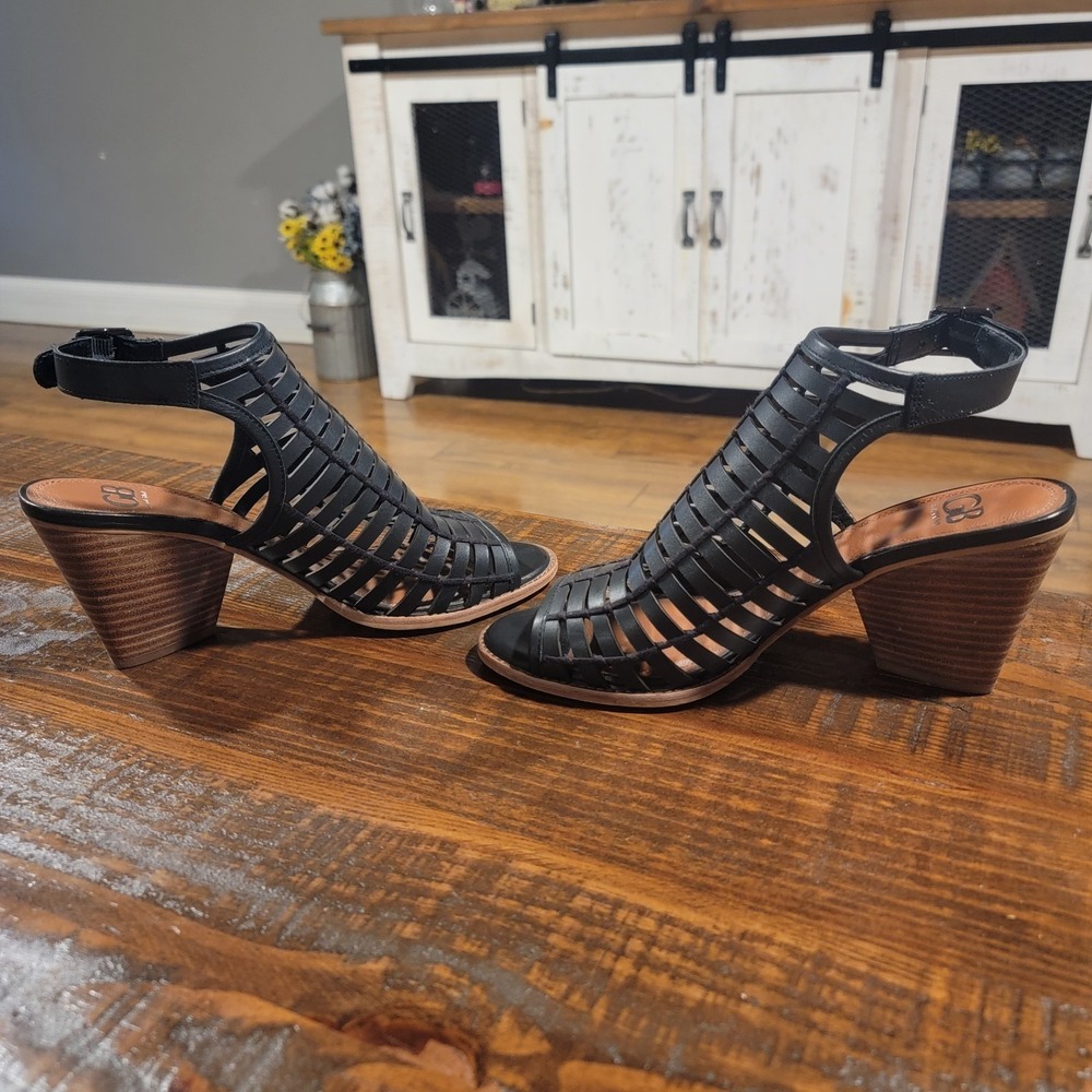GIANNI BINI Black Sandals Gladiator Wedges Heels Size 10 Discontinued Rare GB 3" - Picture 9 of 10